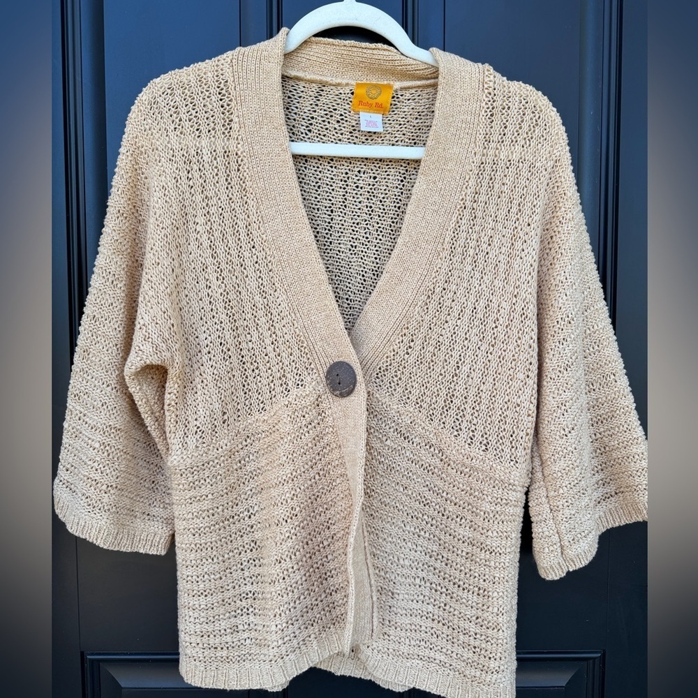 Ruby Rd. Women's Beige Knit Cardigan Sweater